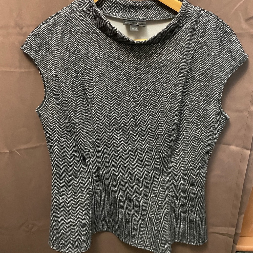 Elegant Black and White Herringbone Top